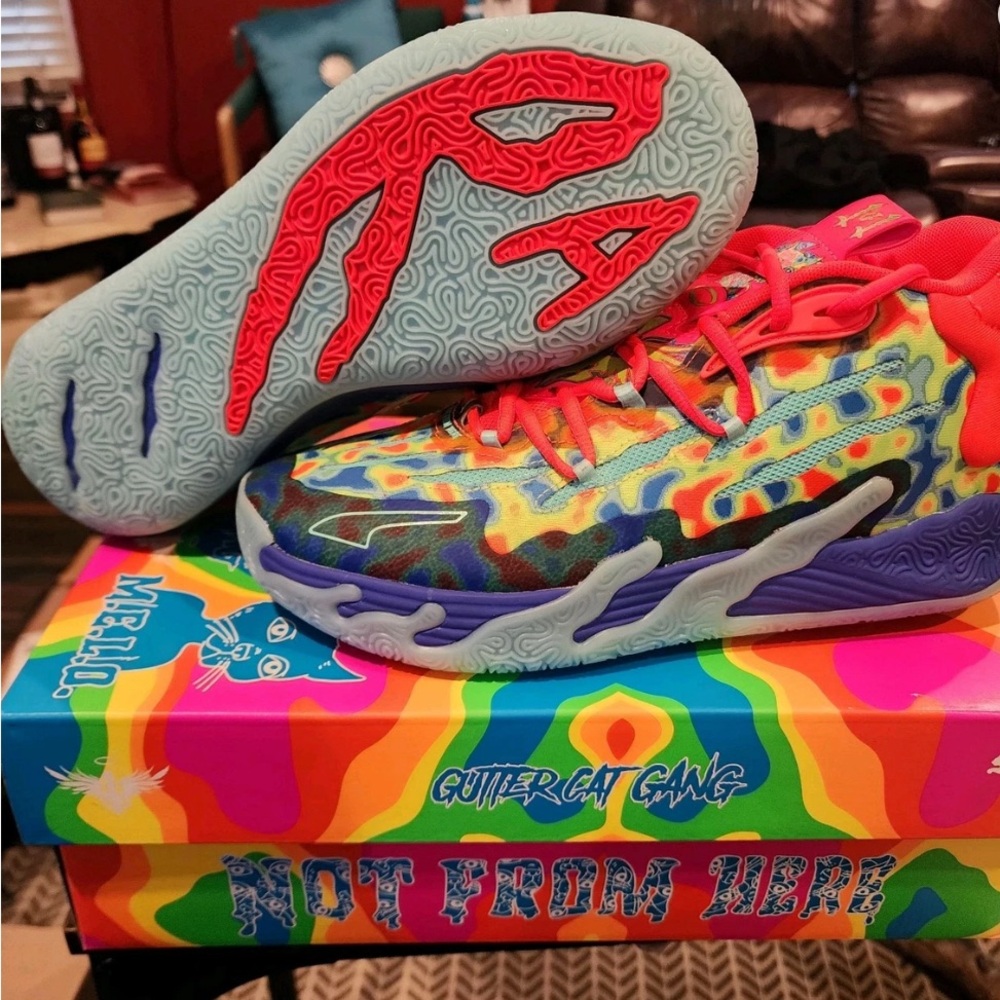 Colorful Athletic Sneakers with Red Accents